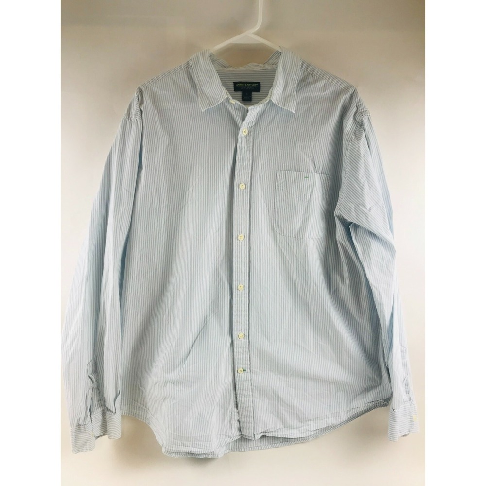 John Bartlett Shirt Men's Size XL Blue White Striped Long Sleeve Button Up